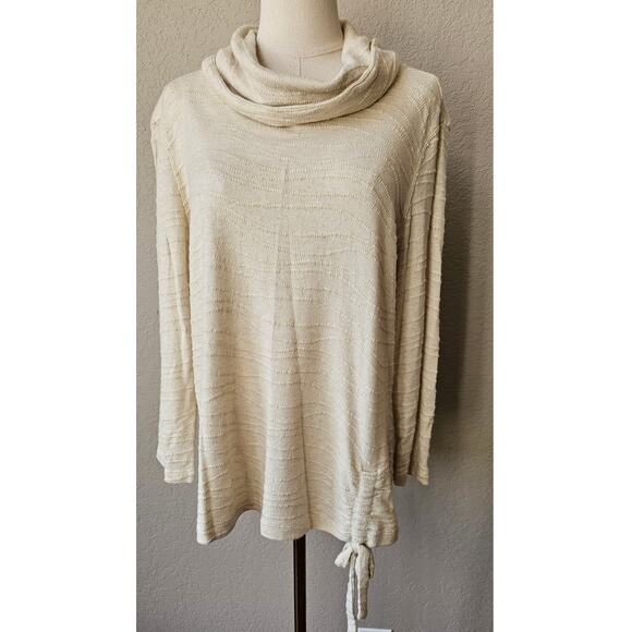 Multiples 3/4 Sleeve Cowl Collar Side Drawstring‎ Tunic Top Women Size S Cream - Picture 2 of 8